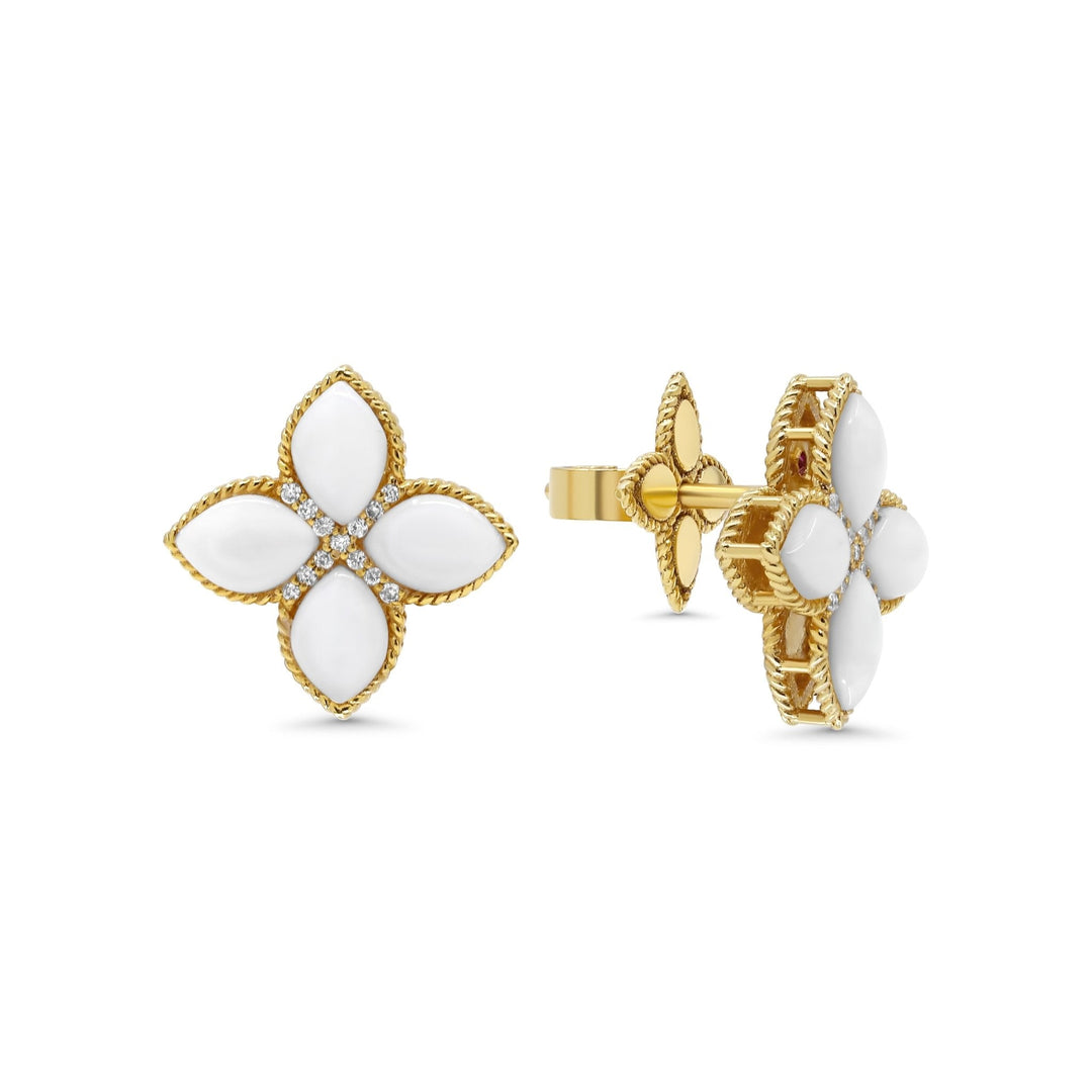 Princess Flower Earrings in Yellow Gold with Diamond and Mother-of-Pearl - Gemaee UAE