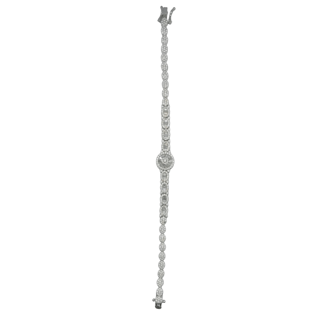 ROUND OVAL BAGUETTES SILVER SET BRACELET - Gemaee UAE