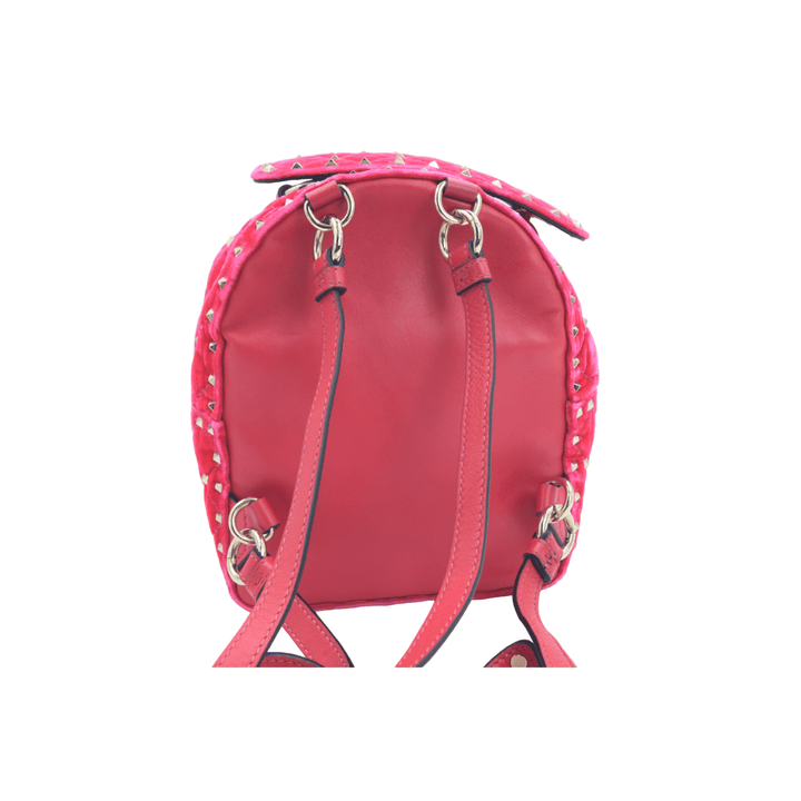 Valentino Garavani Hot Pink Spike Mini Velvet Backpack - Gemaee UAE