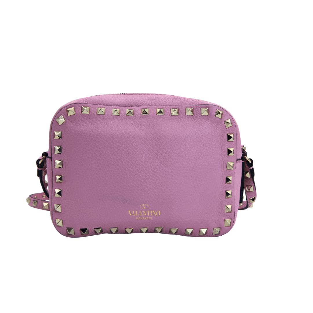 Valentino Garavani Pink Leather Rockstud Camera Crossbody Bag - Gemaee UAE